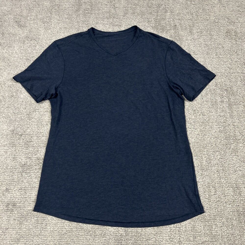 Lululemon Tee Shirt Mens Large Pullover Navy Gray Athletic Top Stretch